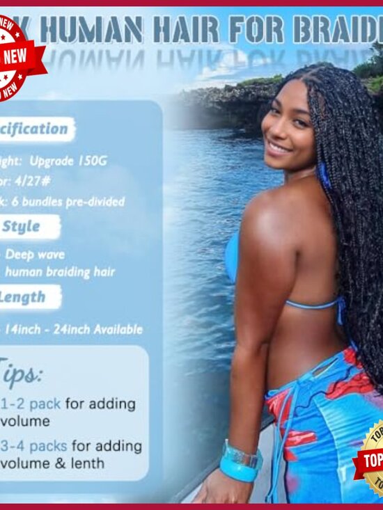 Deep Wave Human Hair Braiding Extensions 150g 6 Bundles 24 Inch main image 4